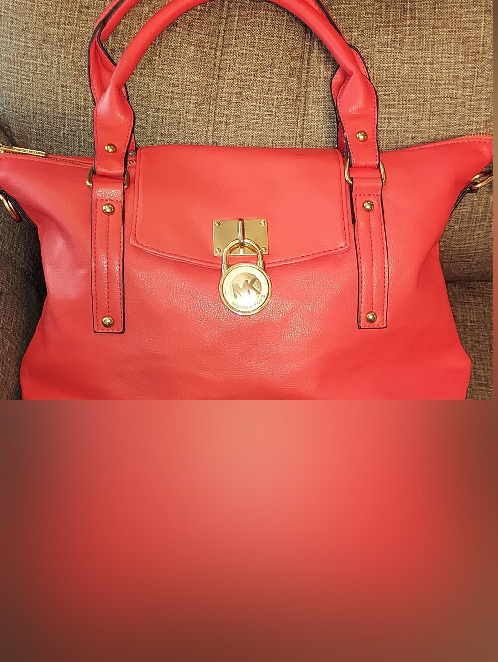 Michael Kors Coral Leather Tote Bag with Signature MK Lock